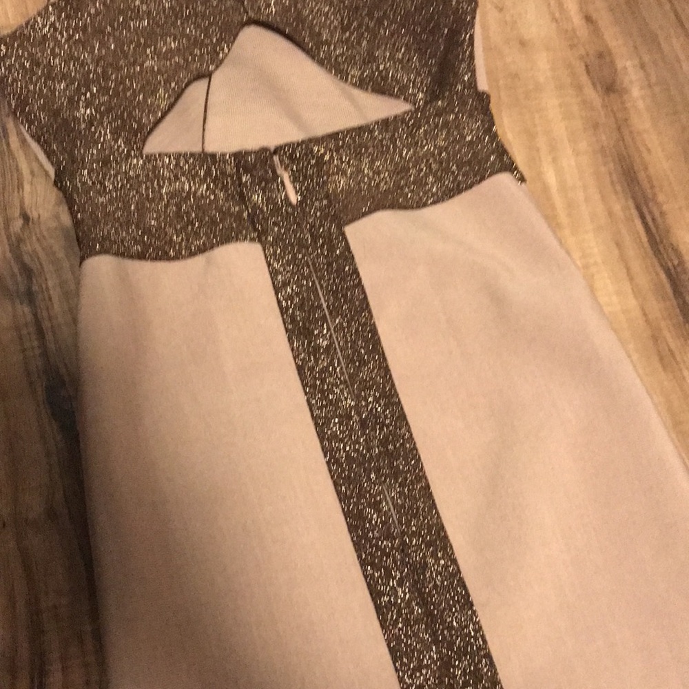 Forever 21 beige and brown glitter bandage bodycon dress - Picture 11 of 13